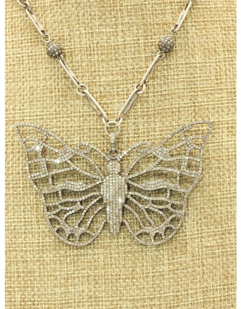 Gildas Gewels 16" Large Diamond Butterfly, Vintage Chain Necklace