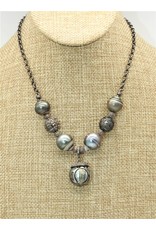 Gildas Gewels Carved Pearls & Diamond Ball, Vntg chian necklace