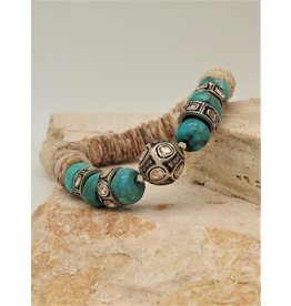 Gildas Gewels Turquoise, Diamond Beads & Clam Shell Stretch Bracelet