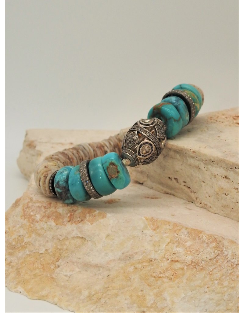 Gildas Gewels Turquoise, Diamond Beads & Heshi Stretch Bracelet