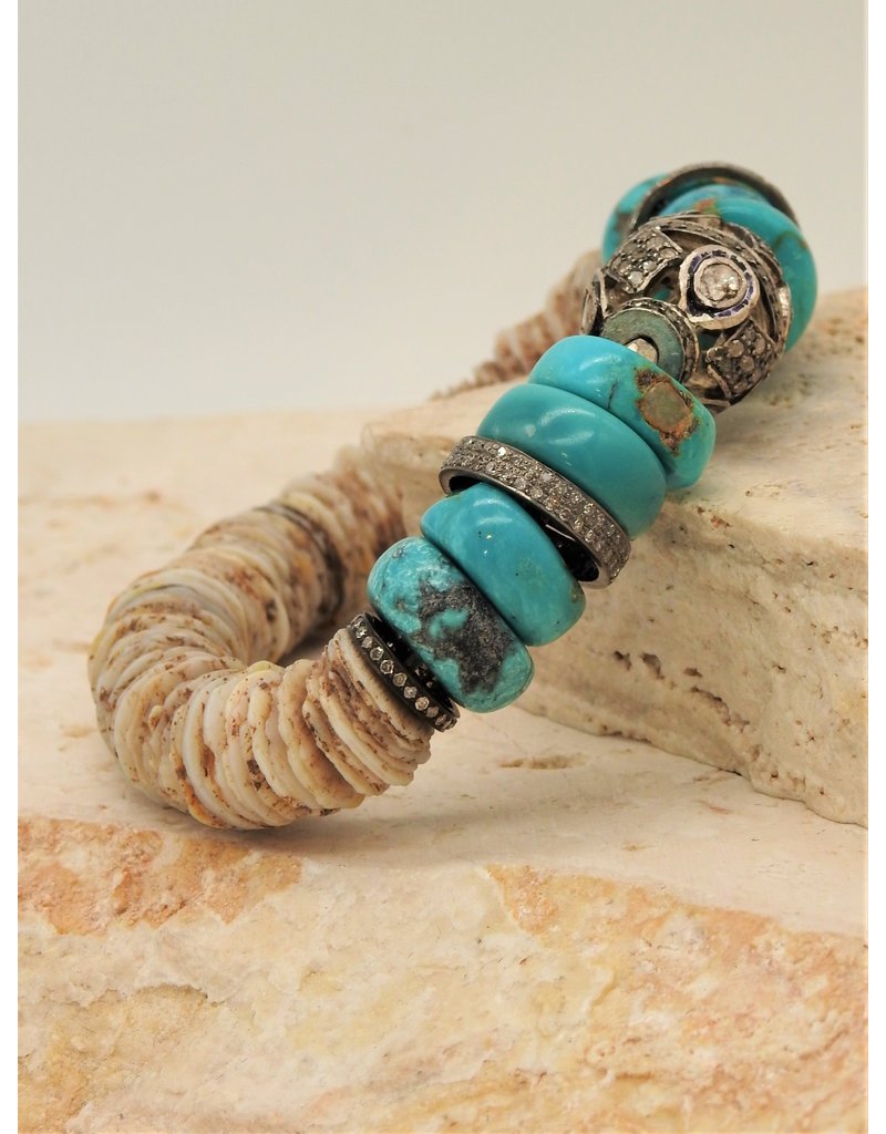 Gildas Gewels Turquoise, Diamond Beads & Heshi Stretch Bracelet