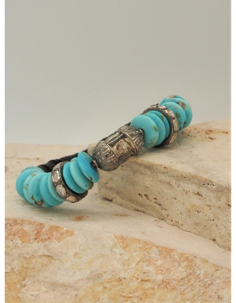 Gildas Gewels Turquoise & Diamond Beads Stretch Bracelet