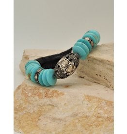 Gildas Gewels Kingman Turquoise & Diamond Beads Stretch Bracelet