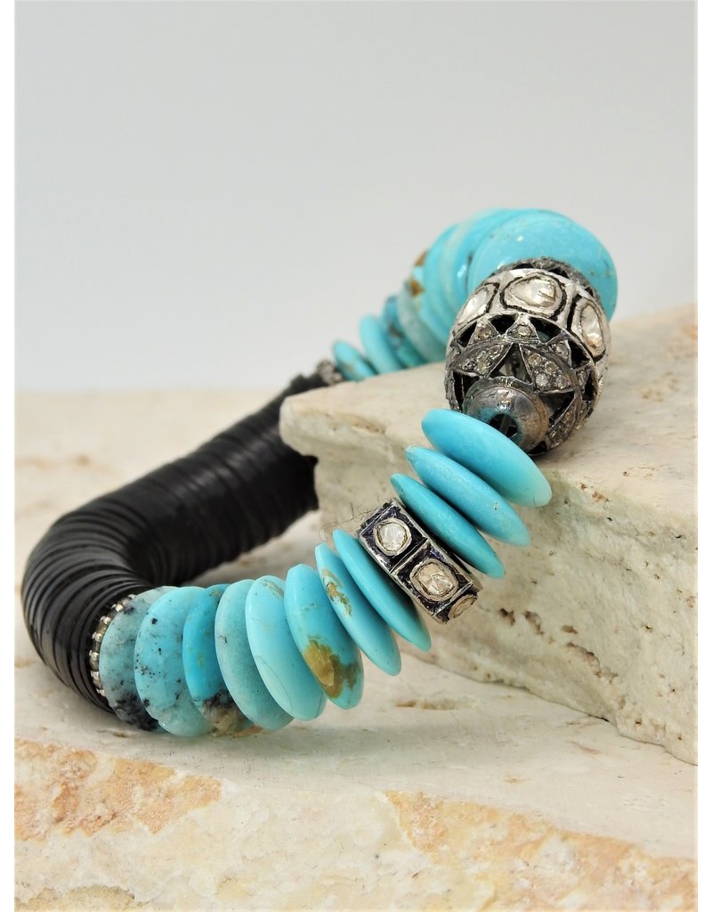 Gildas Gewels Kingman Turquoise & Diamond Beads Stretch Bracelet