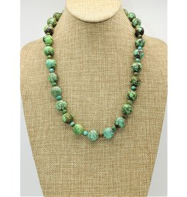 Pam Springall Natural Green Spiderweb Turquoise Rounds Necklace