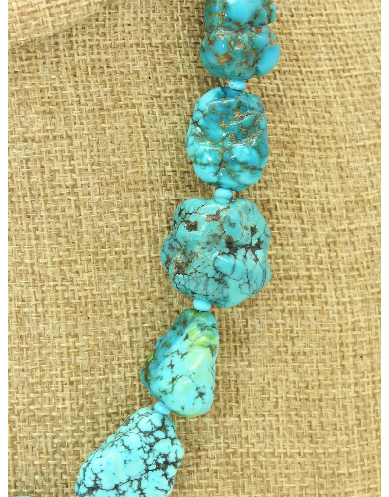 Pam Springall PS-N54 Big Blue Nugget Maan Star Turquoise Necklace