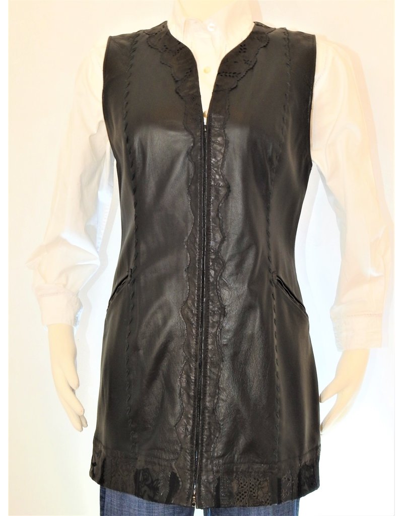 Gossamer Wings Black leather above knee pocket vest Lg