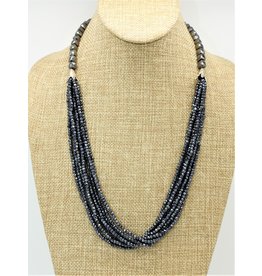 Pam Springall 8 Strand Black Spinnial Beads, SS clasp