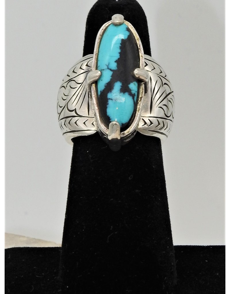 Shreve Saville SRS-R1C Oval Turquoise/Blk Chert Ring size 7