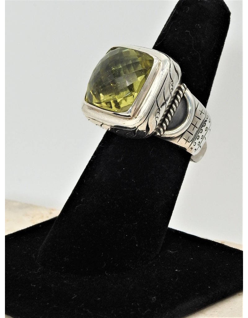 Shreve Saville SRS-R22C Faceted Cushion Cut Lemon Quartz Ring 7