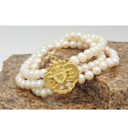 French Kande Trpl Strnd Wht FWP & 14k Gld Immaculate Heart Reilr