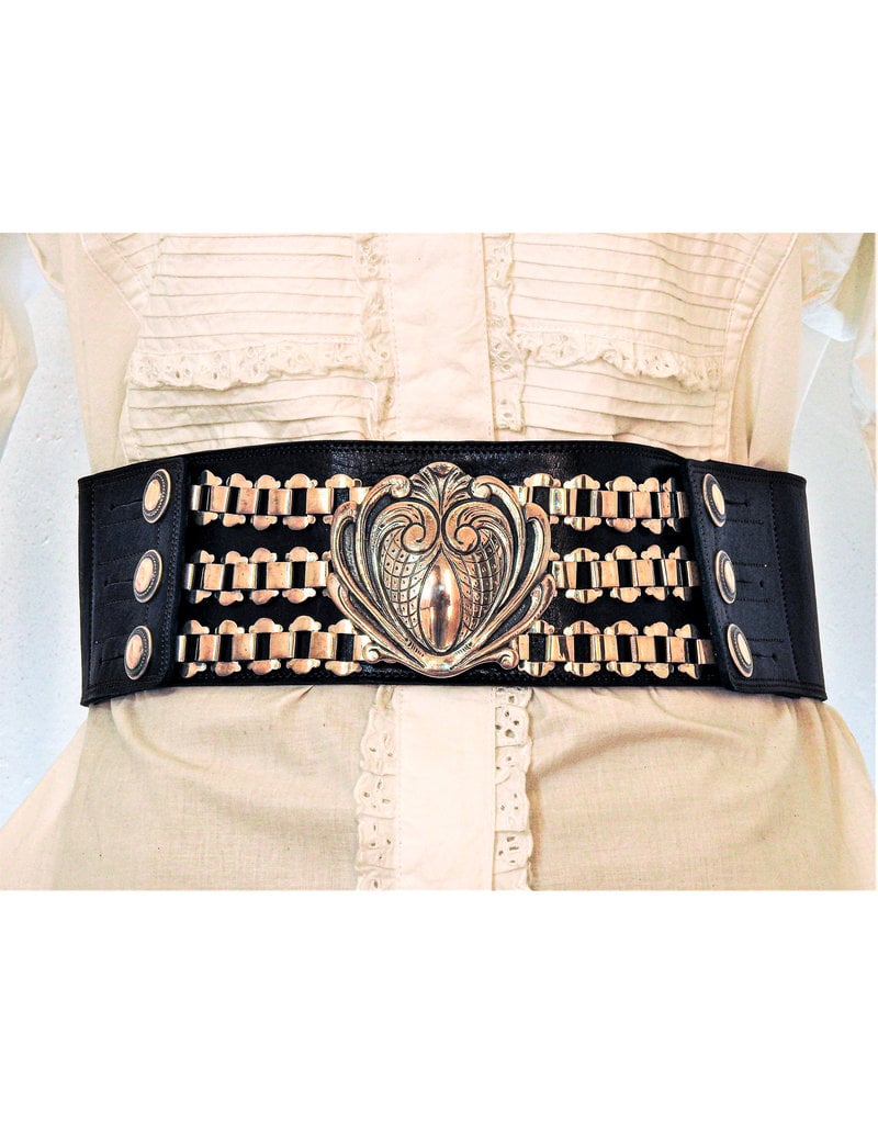 Mariano Draghi Heart 6 Chains Buckle, Brown Leather Belt