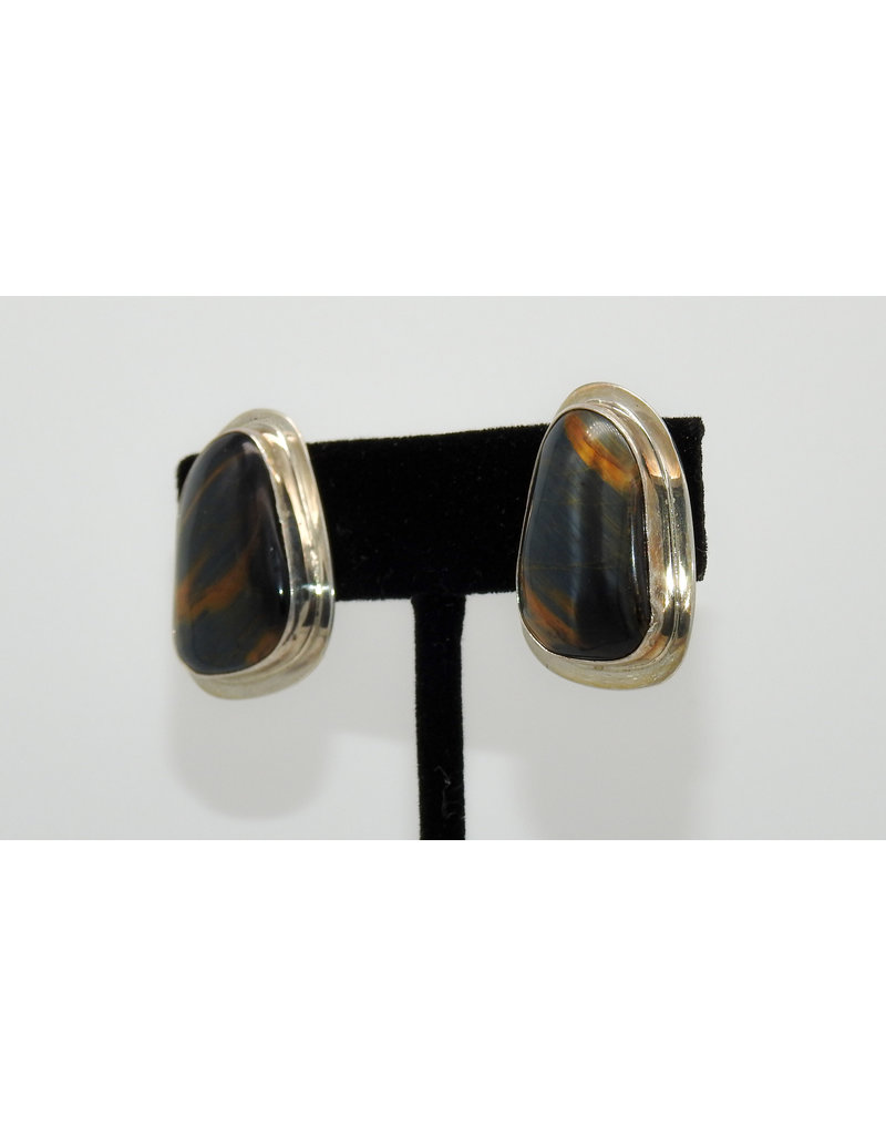 Pam Springall Black Tigereye Clip earrings