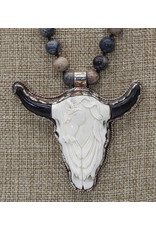 Erin Knight Designs EKDHKN21-D Lg. Skull, Blk Horns Beaded Necklace
