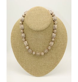 Pam Springall PS3-51 Thai Silver Stmpd Bead Necklace