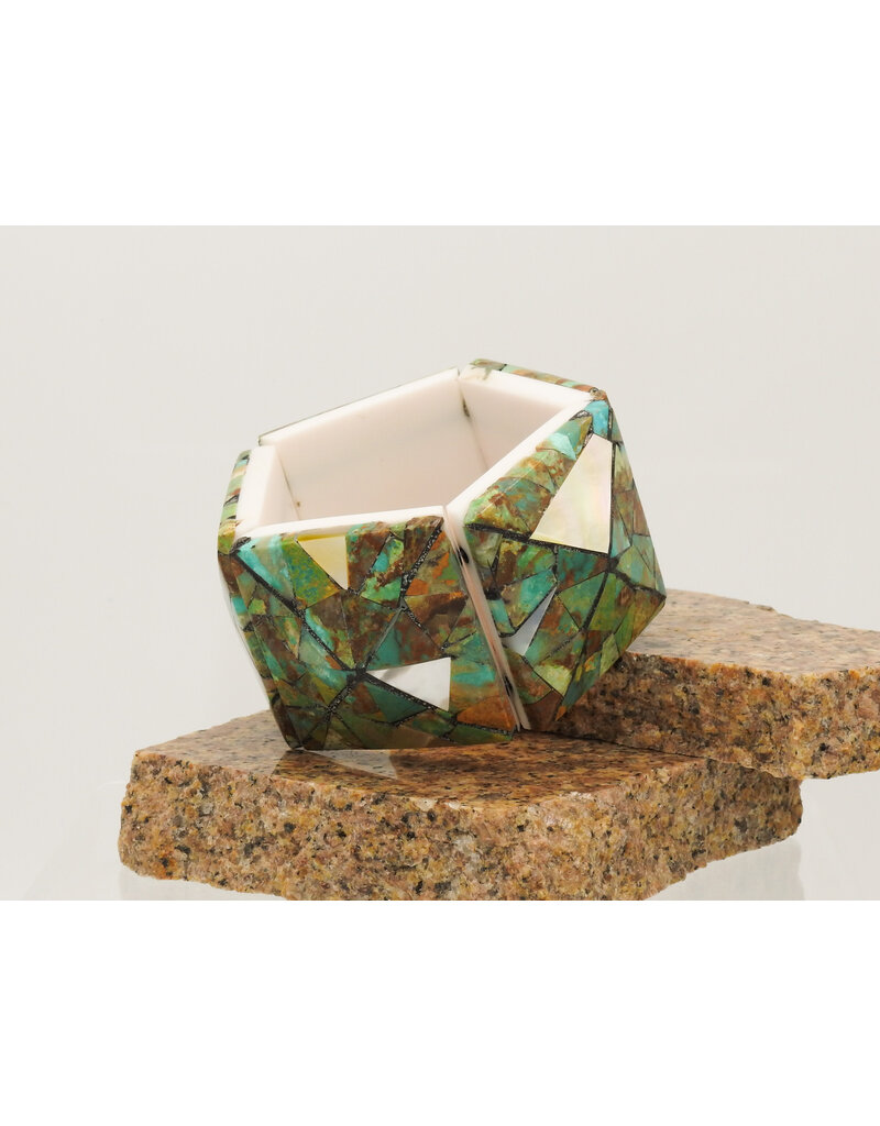 Jolene Bird Turq. Inlay Pyramid Stretch Bracelet by J. Bird