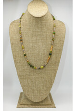 Das DAS-21 Mxd Nephrite Jade, Silver & GV Bead Necklace