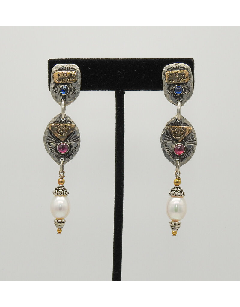 Das DAS-4 Turmln, Jap. Prls, SS & Gold Earrings