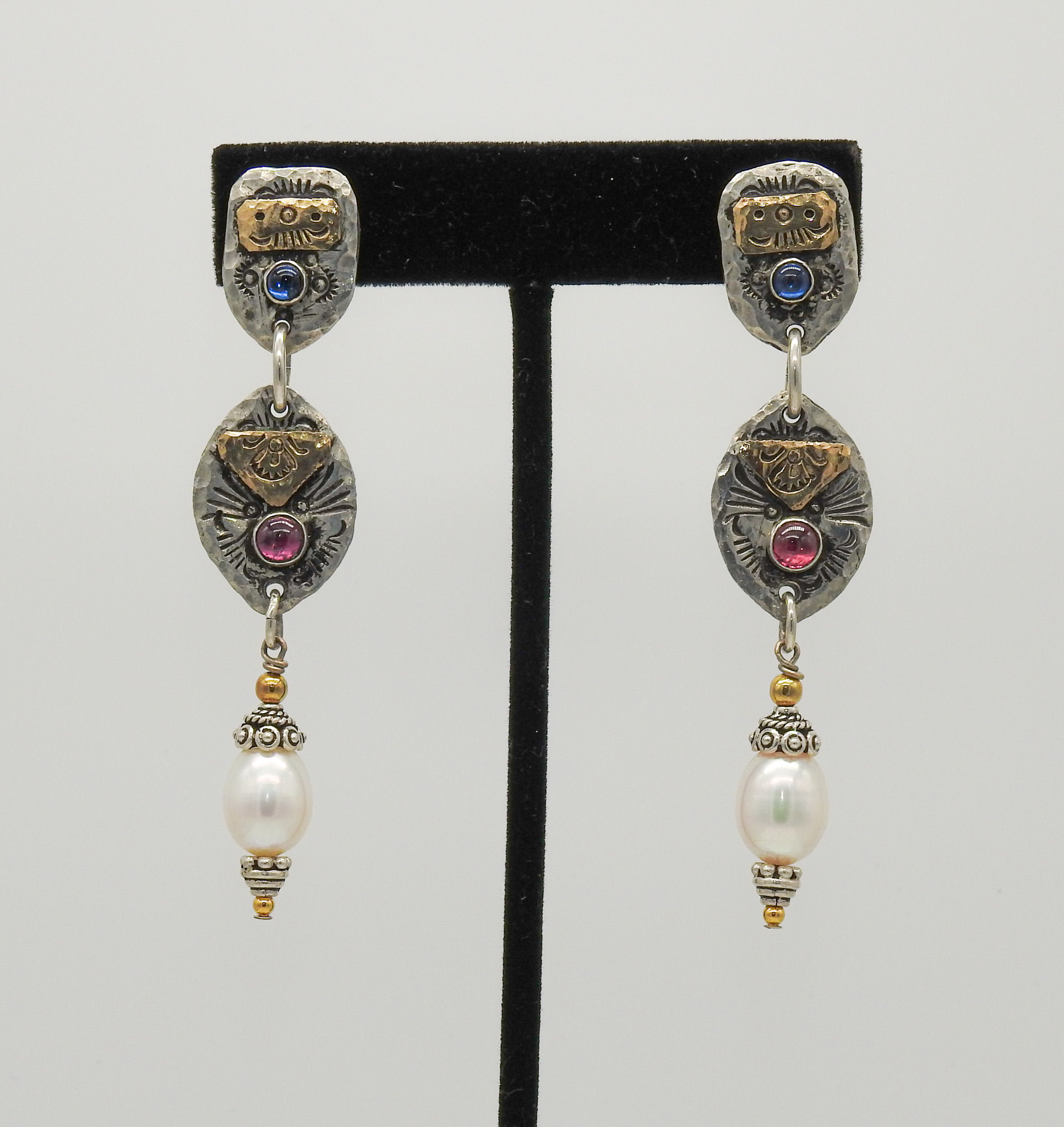 Das DAS-4 Turmln, Jap. Prls, SS & Gold Earrings