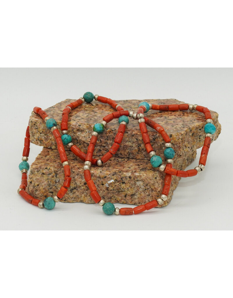 Rox N Stones 7 Strnd. Vintage Coral Bead Choker w/ 4 Stretch Brclts Set