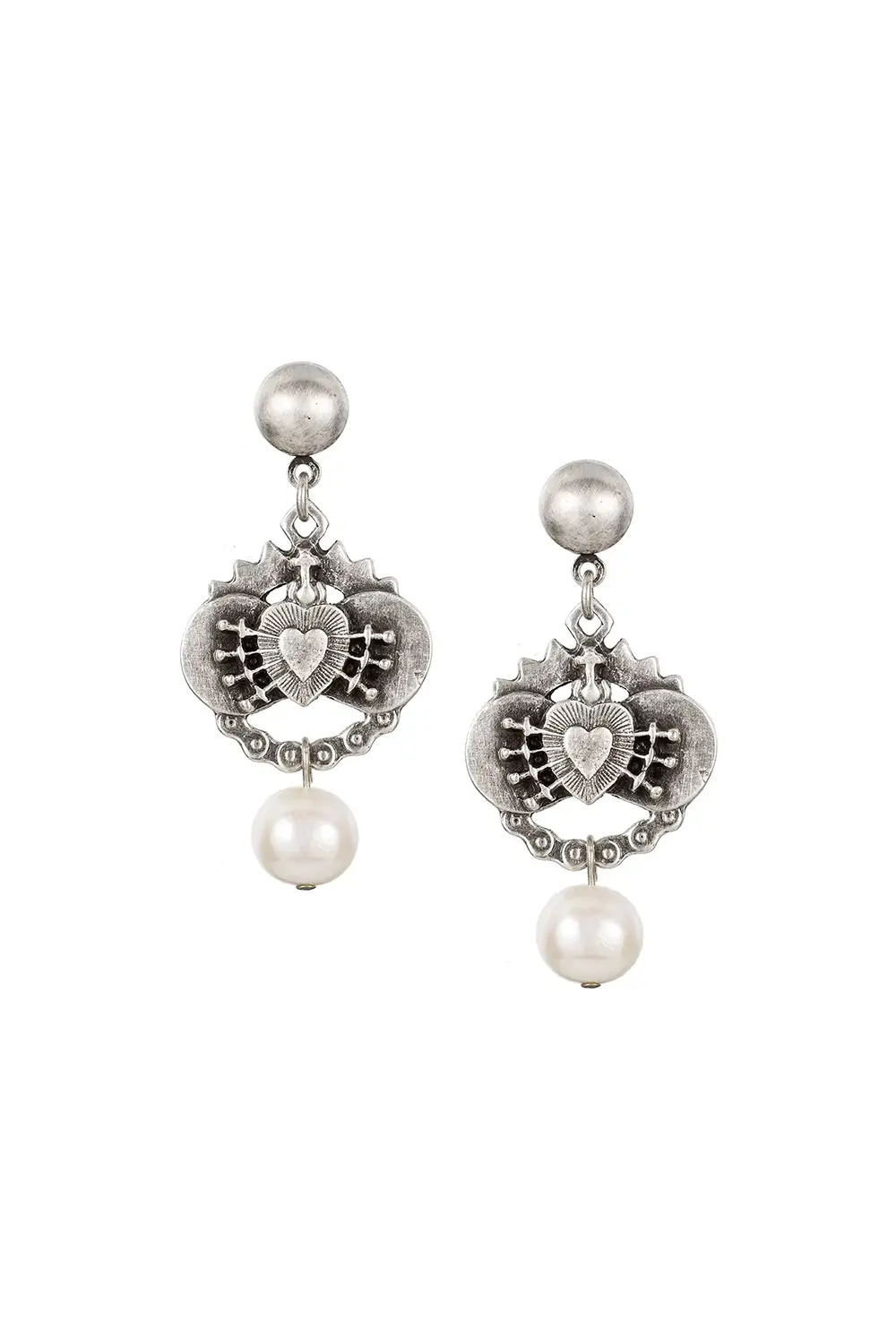 French Kande Silver Immaculate Heart/FW Pearl Dangle