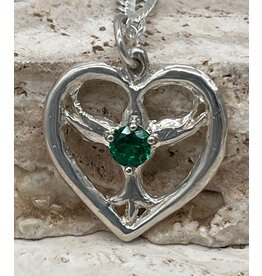 Corso Objets d' Art Heart of Gratitude SS Pendant Rnd CZ Emrld 20" Chain