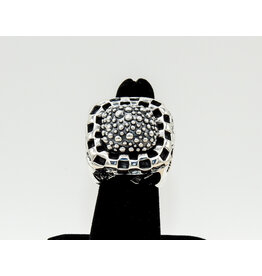 Dian Malouf RS7468 SS Caviar Dome Cntr, Zig Zag Side Ring by Dian Malouf