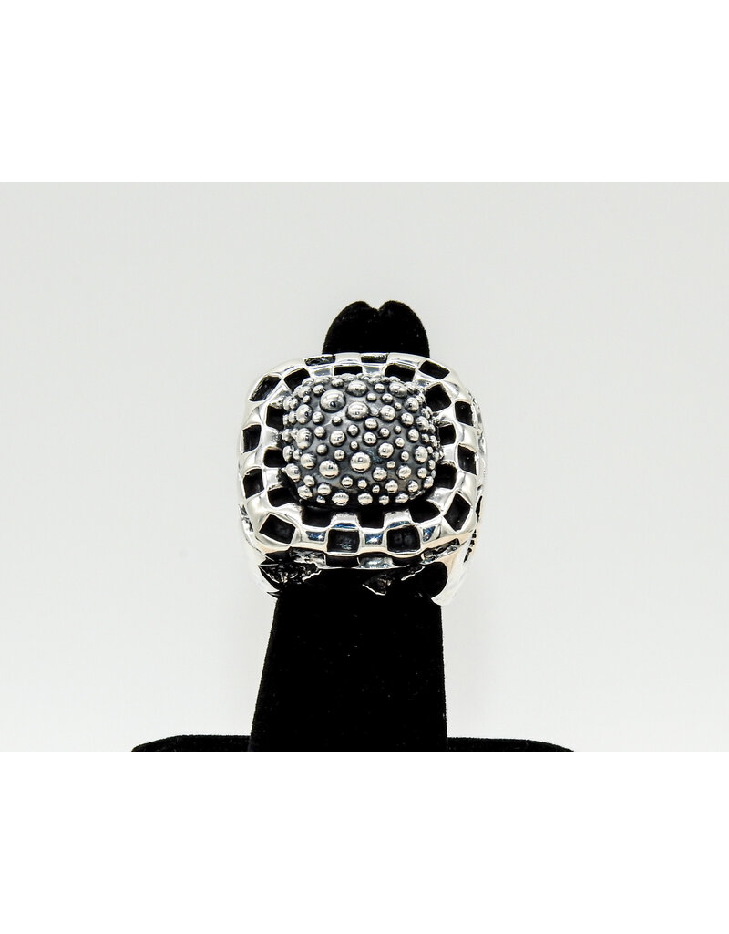 Dian Malouf RS7468 SS Caviar Dome Cntr, Zig Zag Side Ring by Dian Malouf
