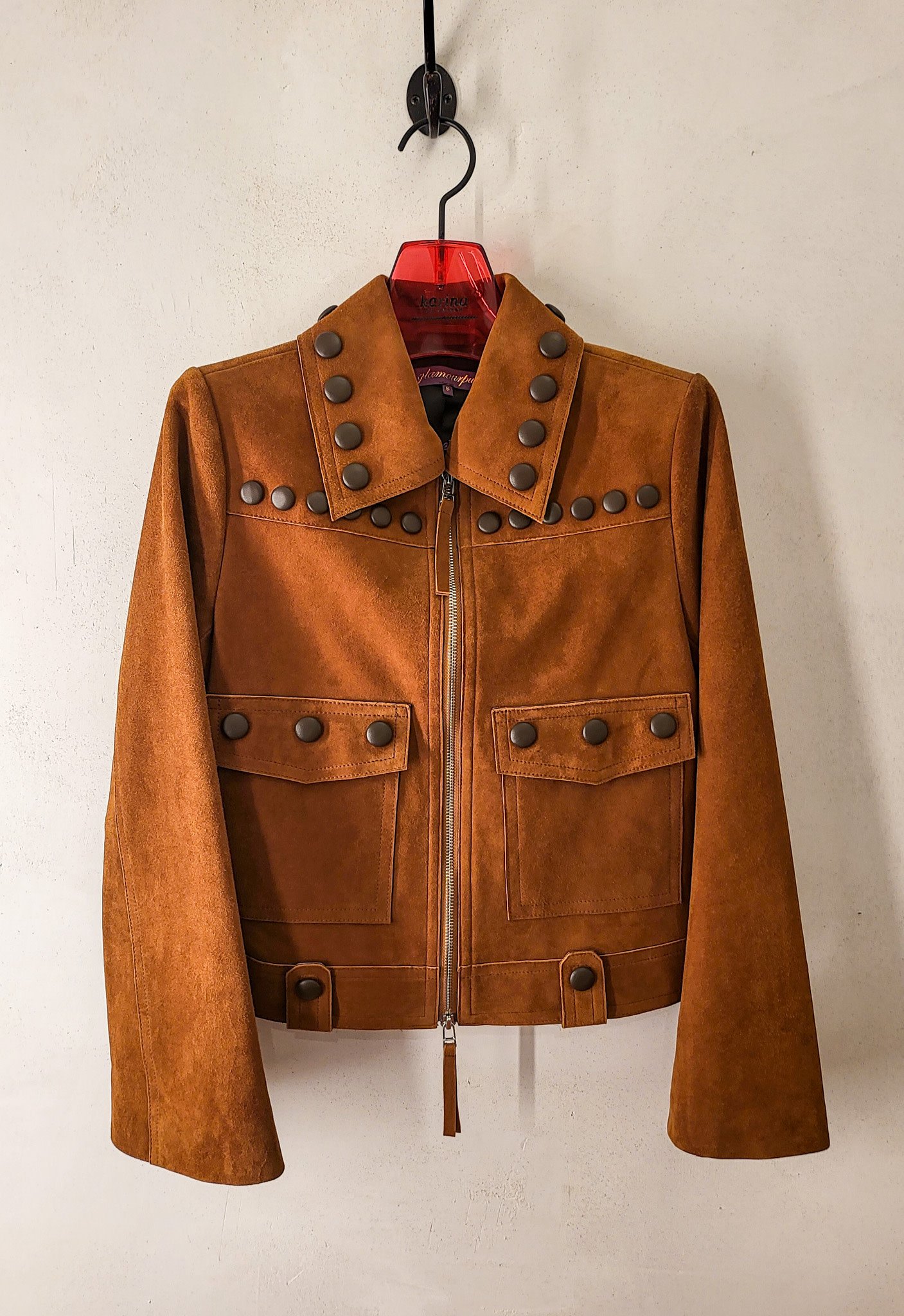 ジャケット・アウター Lamb Suede Leather Studs Zipup JKT Lamb Suede Jkt w/Studs & Applique - Karina on canyon