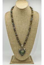 D & M Designs DM060724 Labradorite Beads, Thai Silver Labradorite Heart Pendant Necklace