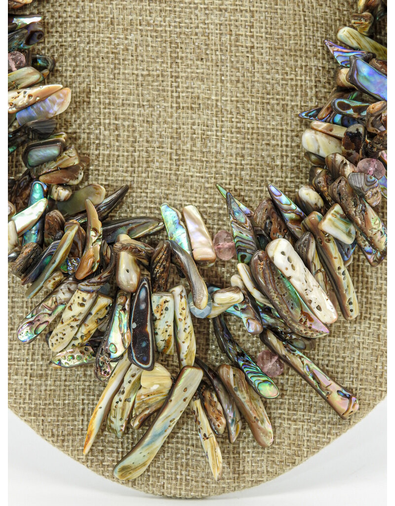 D & M Designs DM060224 3 Strnd Abalone, Crystl, Vrml, GF Beads Necklace