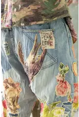 Magnolia Pearl Pants 371 Floral Applique Miner, Washed Indigo