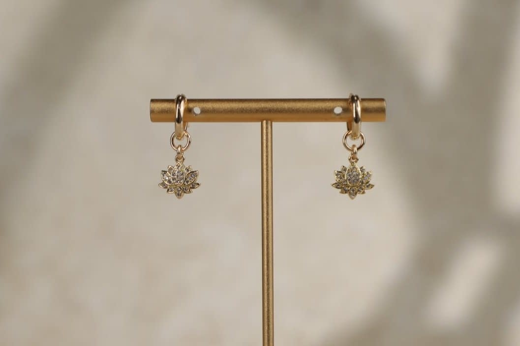 Rachel Nathan Huggie Pave Lotus Earrings