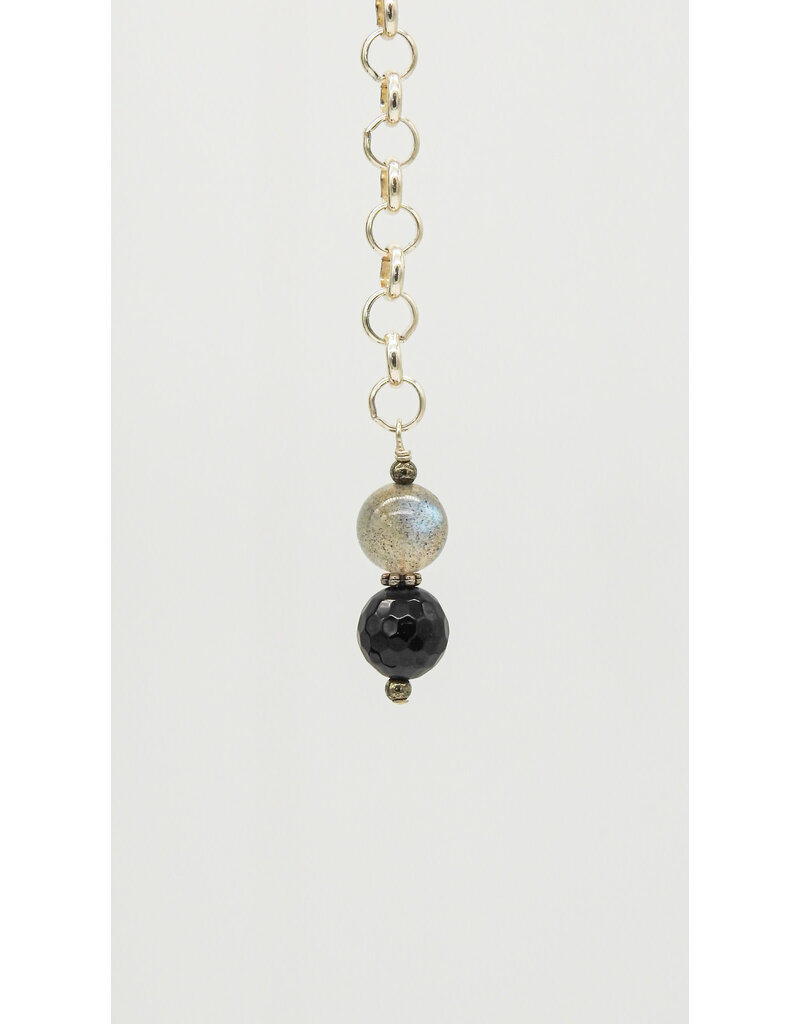 Rox N Stones AG SS, Blk Agate, Moonstone, & Pyrite Earrings