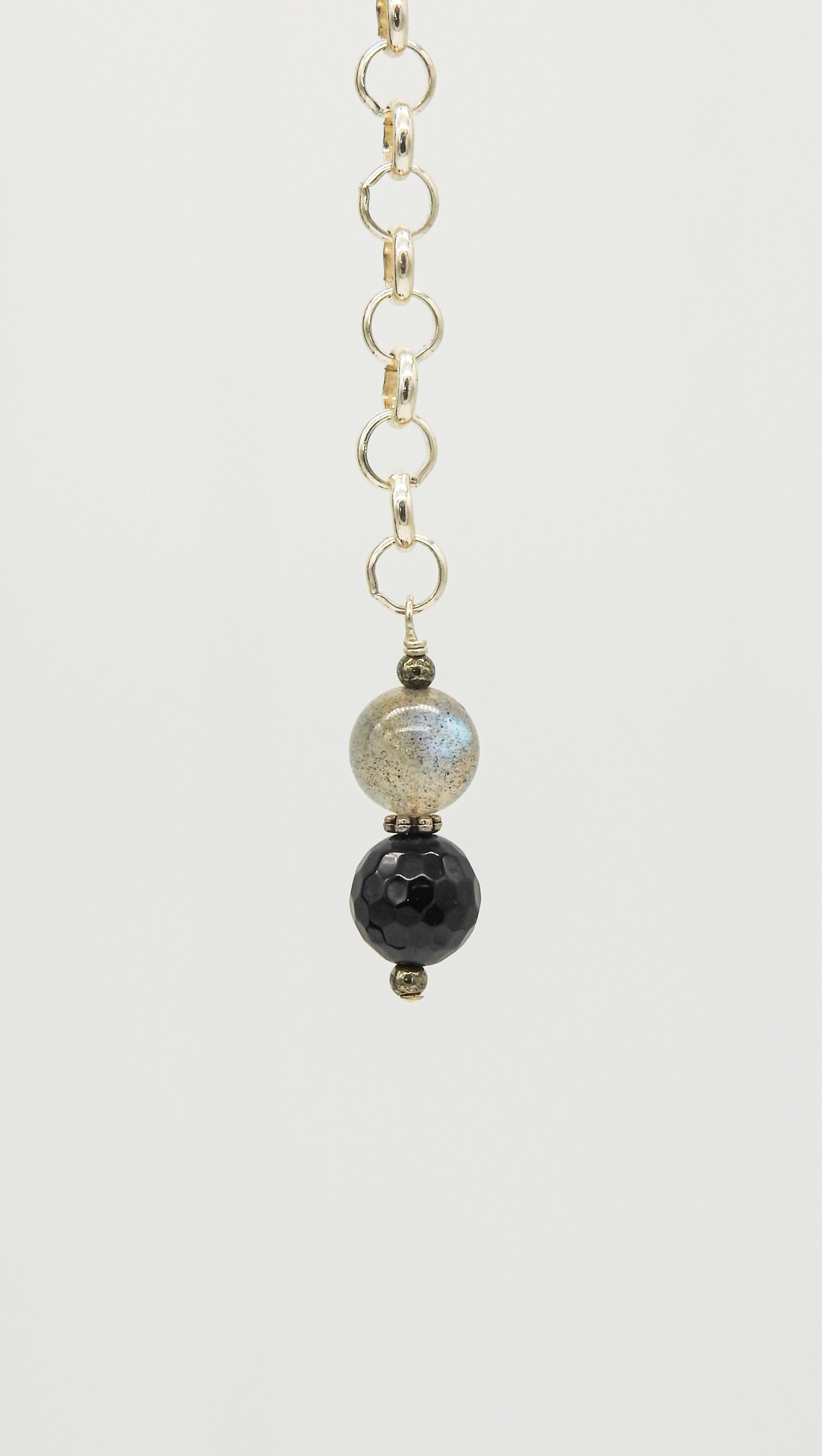 Rox N Stones AG SS, Blk Agate, Moonstone, & Pyrite Earrings