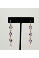Rox N Stones BR-28 SS, 8ct Ntr'l Faceted Amethyst + Pearl Earrings