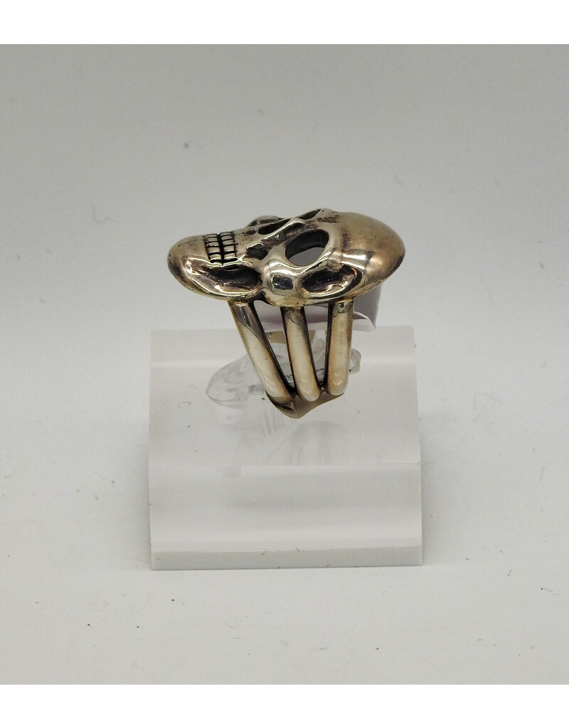 Rox N Stones Polished SS Skull Ring sz 7