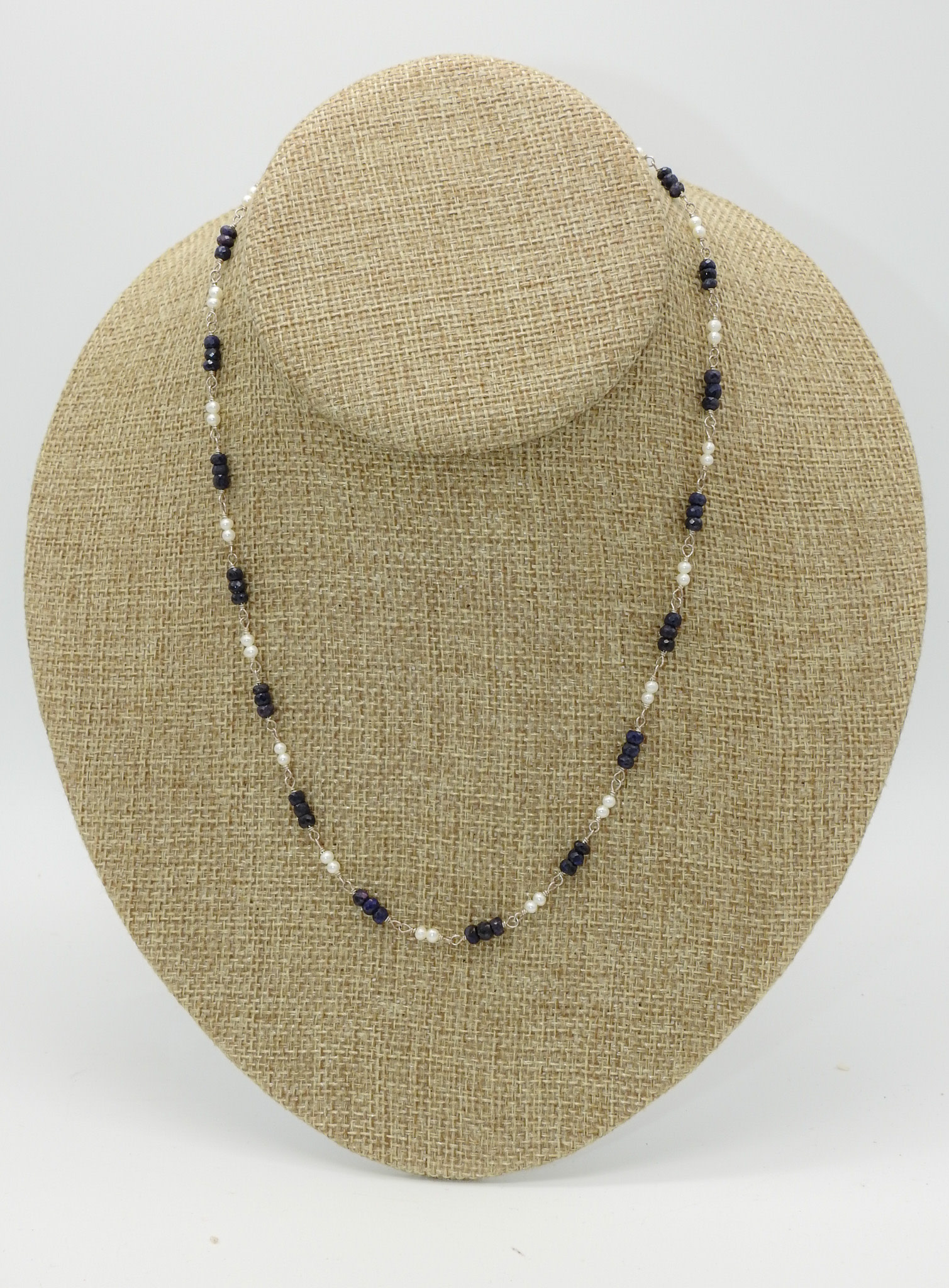 Rox N Stones BR-8 18" SS HW Pearl & Blue Sapphire Necklace