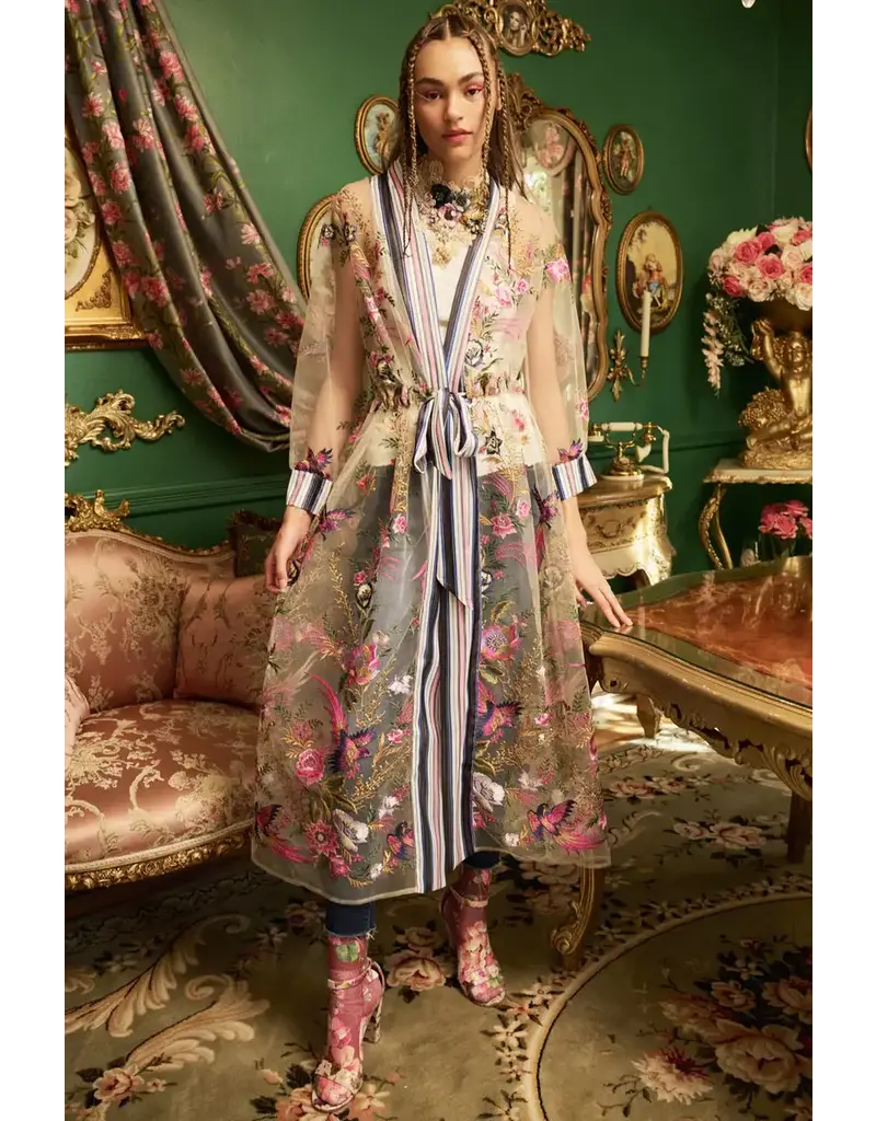 Aratta Jade Embroidered Mesh Duster