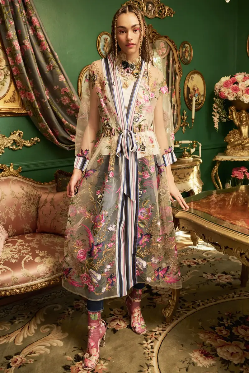 Aratta Jade Embroidered Mesh Duster