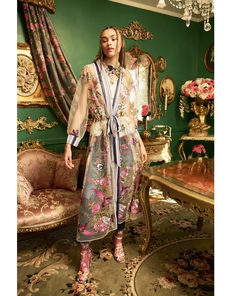 Aratta Jade Embroidered Mesh Duster