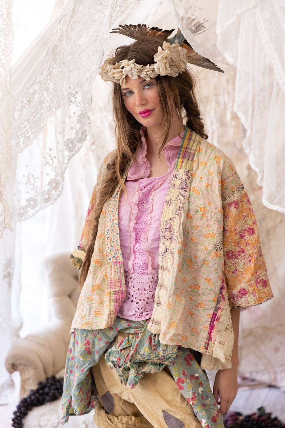 Magnolia Pearl Jacket 1152 Patchwork Dekker Kimono, Madras Calico