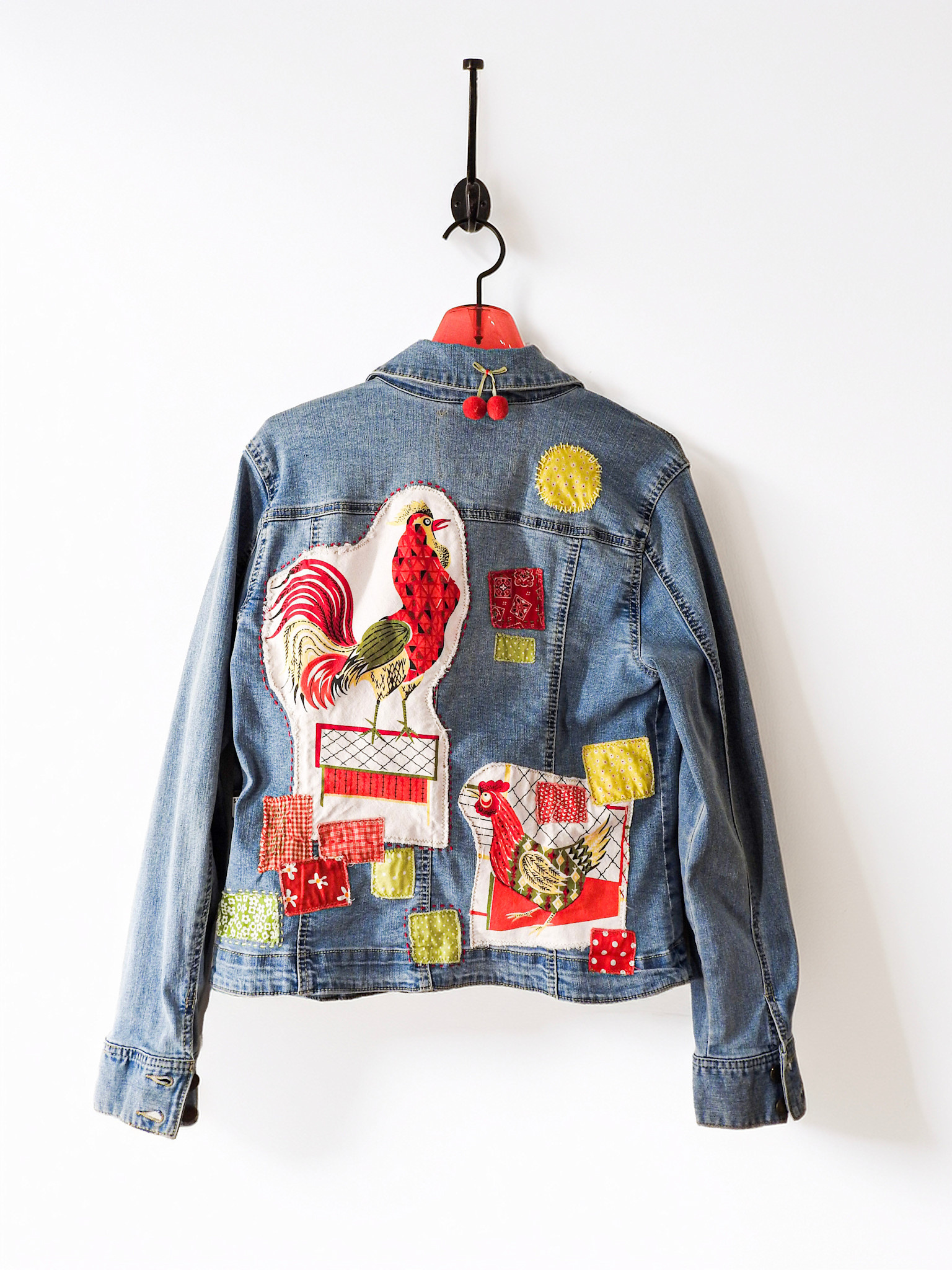 Sue Dreamer SD-57 Hand Embellished Denim Jacket "Rooster & Hen" S/M