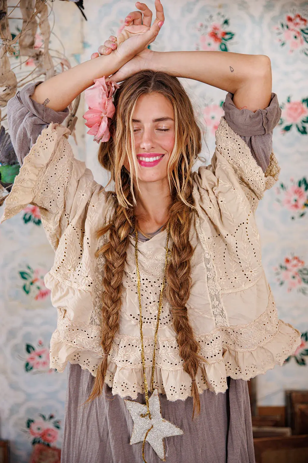 Magnolia Pearl Top 2186 Eyelet Rosemary Blouse, Aged
