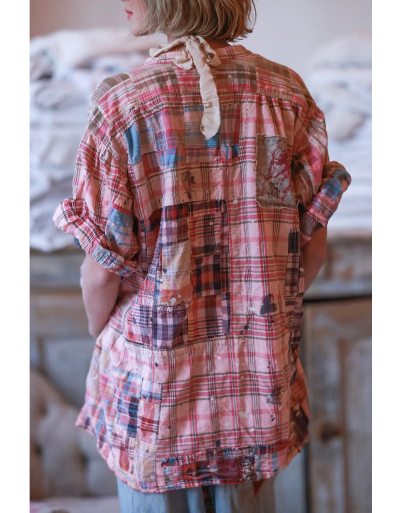 Magnolia Pearl Top 1511 Patchwork Idgy Ruffle, Madras Azalea