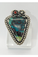 Denise Lee Robertson DLR - Triangular Chrysocolla, Fctd. Garnet Ring 7.5