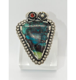 Denise Lee Robertson DLR - Triangular Chrysocolla, Fctd. Garnet Ring 7.5