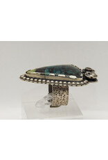 Denise Lee Robertson DLR - Triangular Chrysocolla, Fctd. Garnet Ring 7.5