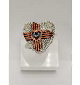 Denise Lee Robertson DLR - SS Heart w/ Copper Zia, Blue Topaz Ring 8