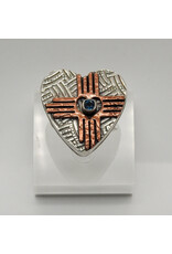 Denise Lee Robertson DLR - SS Heart w/ Copper Zia, Blue Topaz Ring 7.5